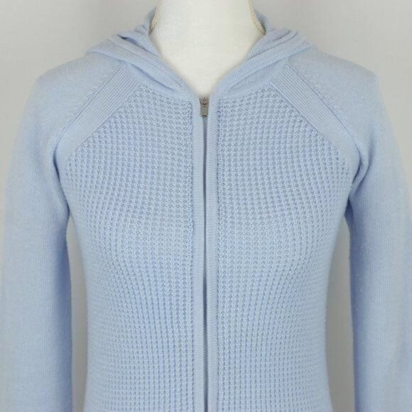 Athleta Outlands Women's XXS Blue Cotton Blend Full Zip Hooded Cardigan - Picture 3 of 11